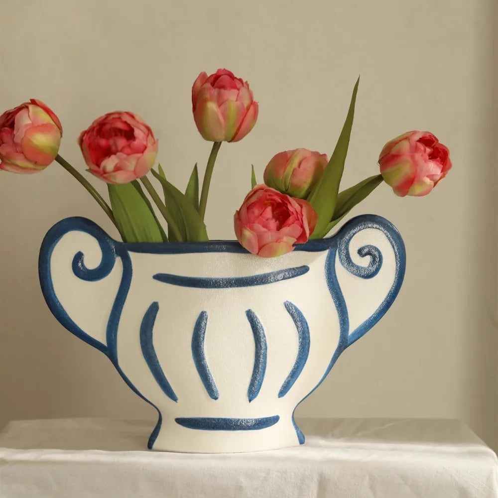 Handpainted Striped Ceramic Vase