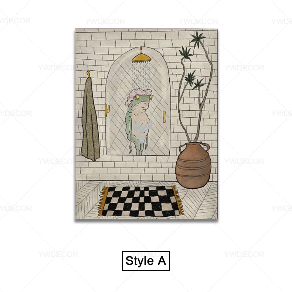 Cute Bathing Frog Wall Art