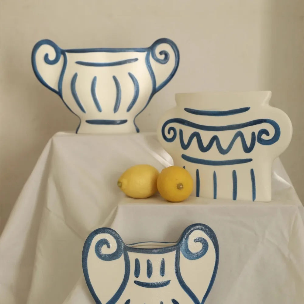 Handpainted Striped Ceramic Vase