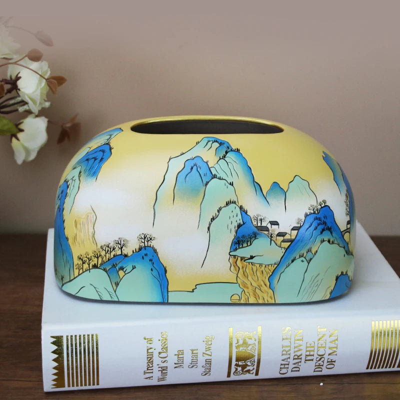 Hand-Painted Ceramic Tissue Box