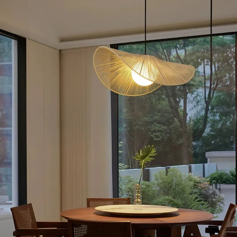 Nordic Straw Hat Rope Pendant Light