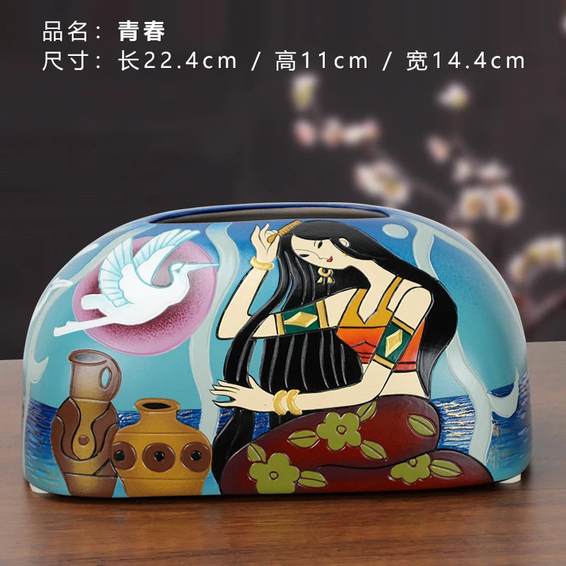 Hand-Painted Ceramic Tissue Box