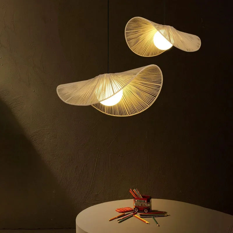 Nordic Straw Hat Rope Pendant Light