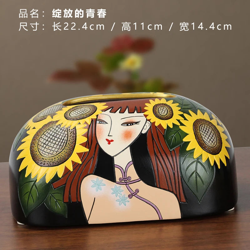 Hand-Painted Ceramic Tissue Box