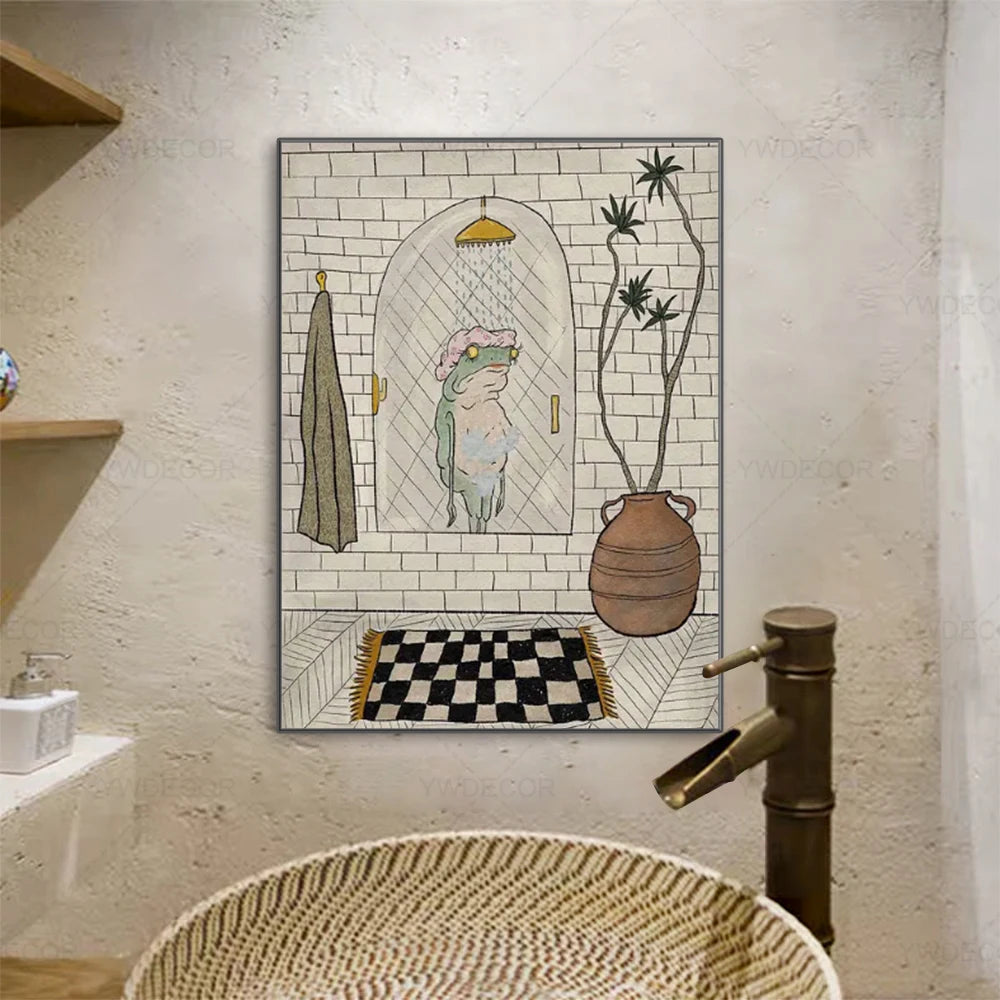 Cute Bathing Frog Wall Art