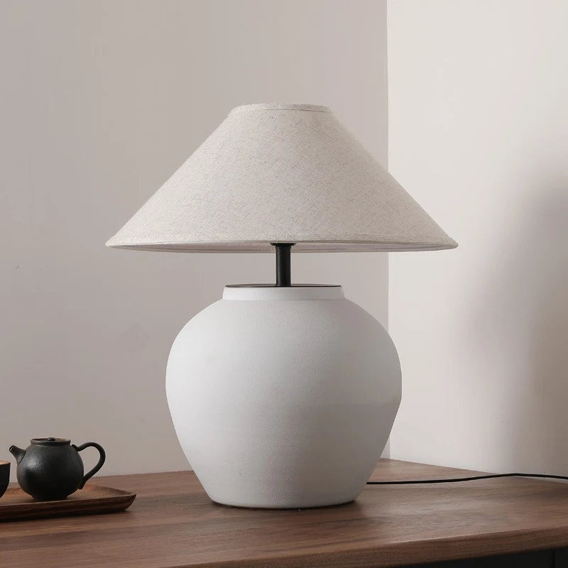 Wabi-Sabi Ceramic Fabric Table Lamp