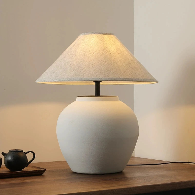 Wabi-Sabi Ceramic Fabric Table Lamp