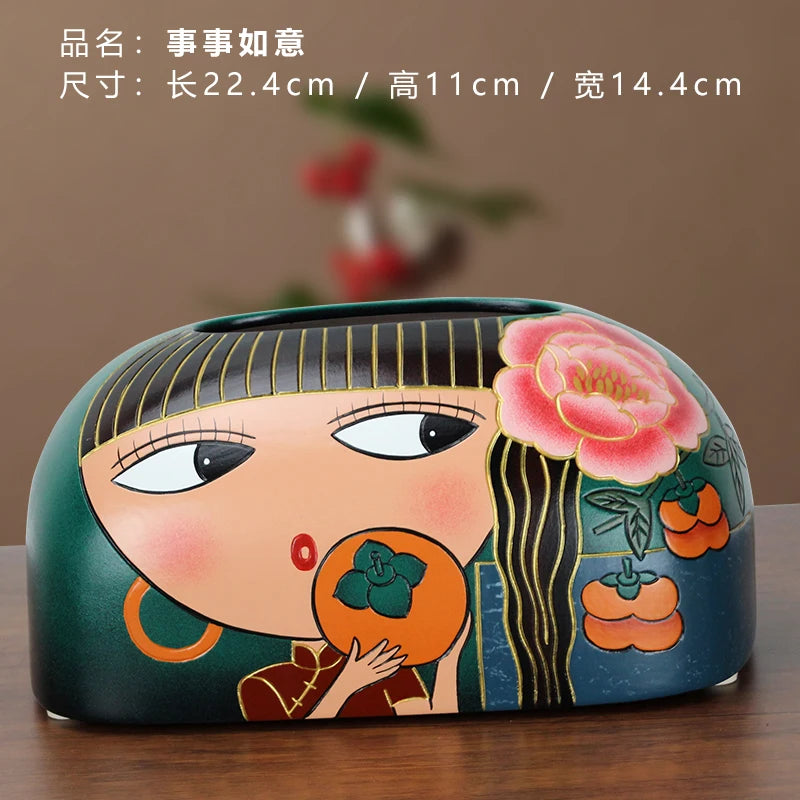 Hand-Painted Ceramic Tissue Box