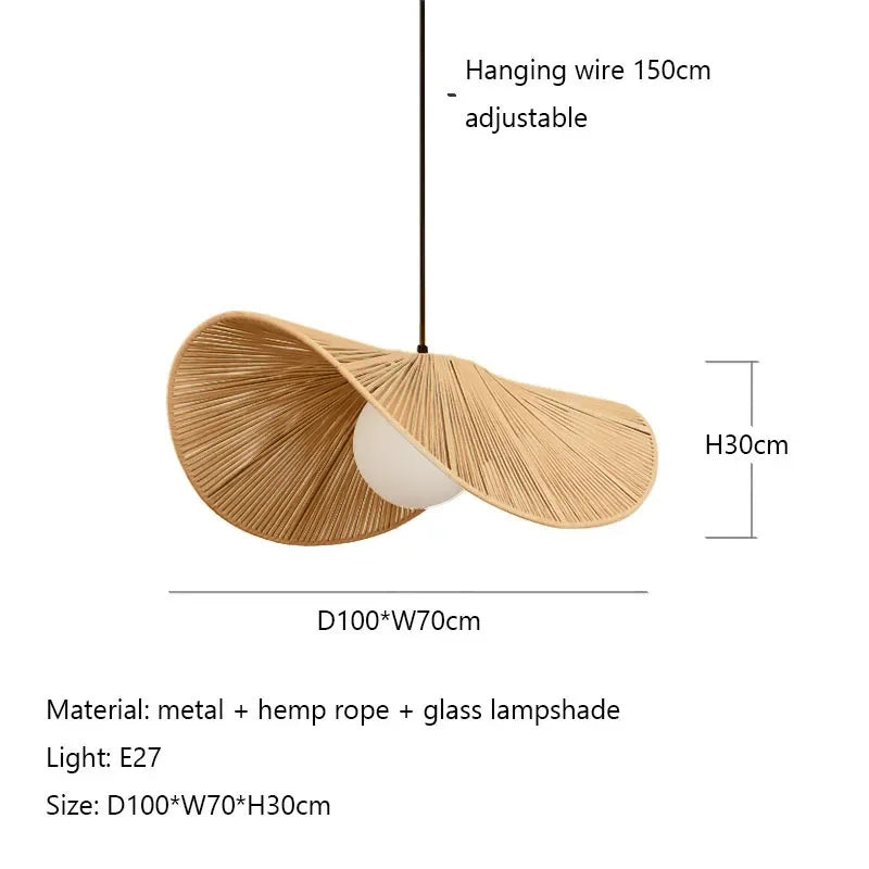 Nordic Straw Hat Rope Pendant Light