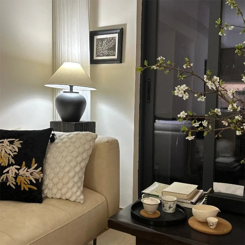 Wabi-Sabi Ceramic Fabric Table Lamp