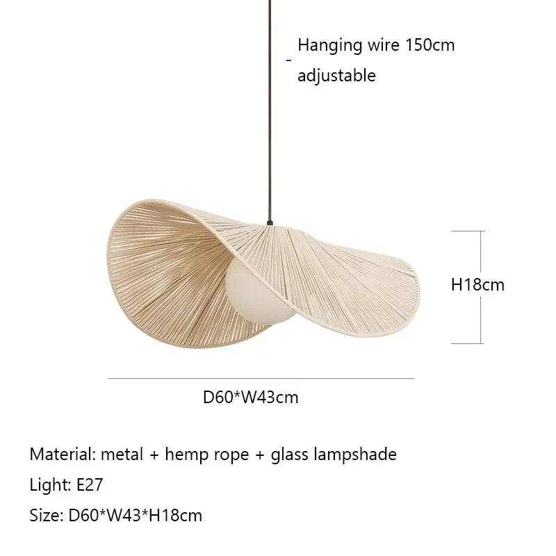 Nordic Straw Hat Rope Pendant Light