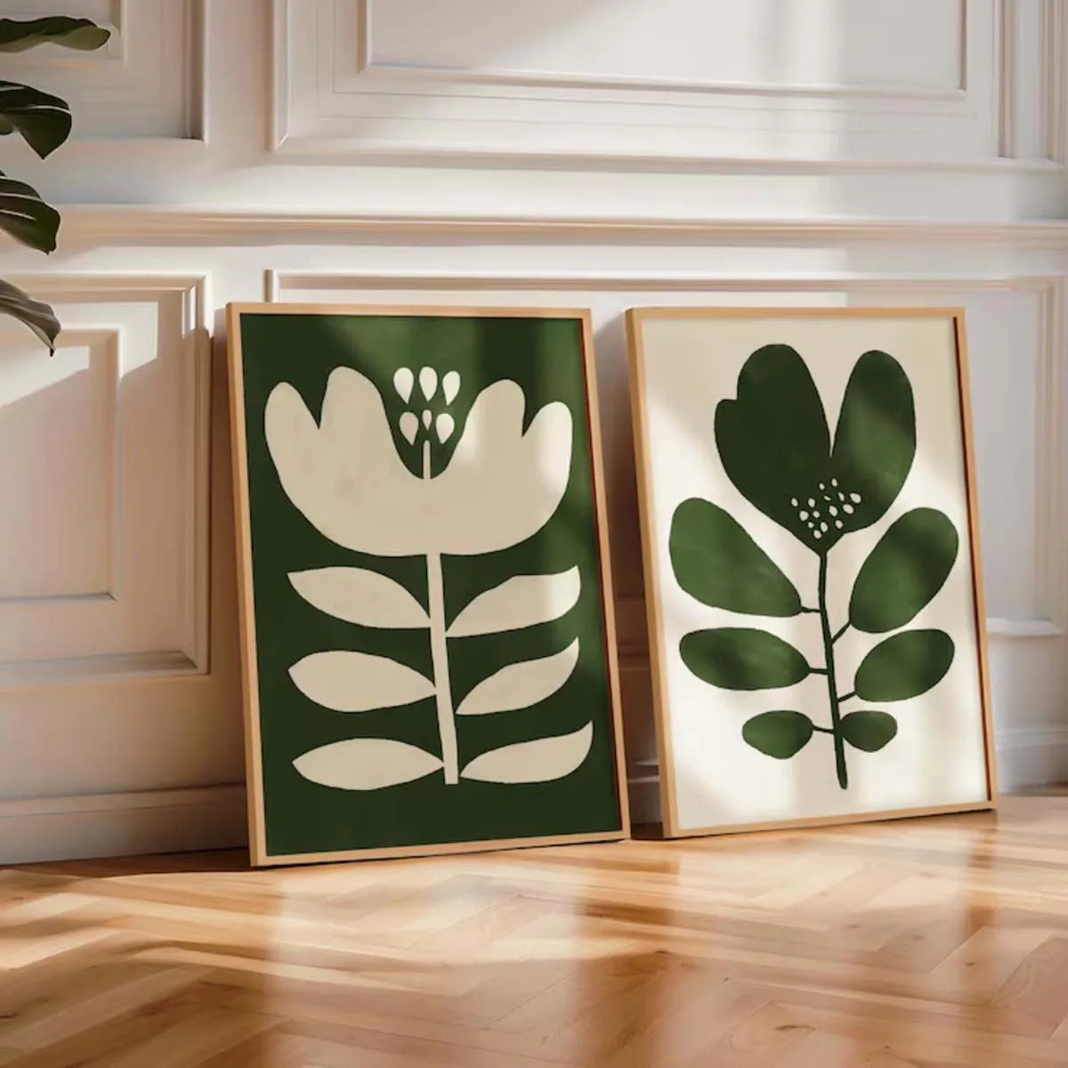 Boho Moss Green Floral Canvas