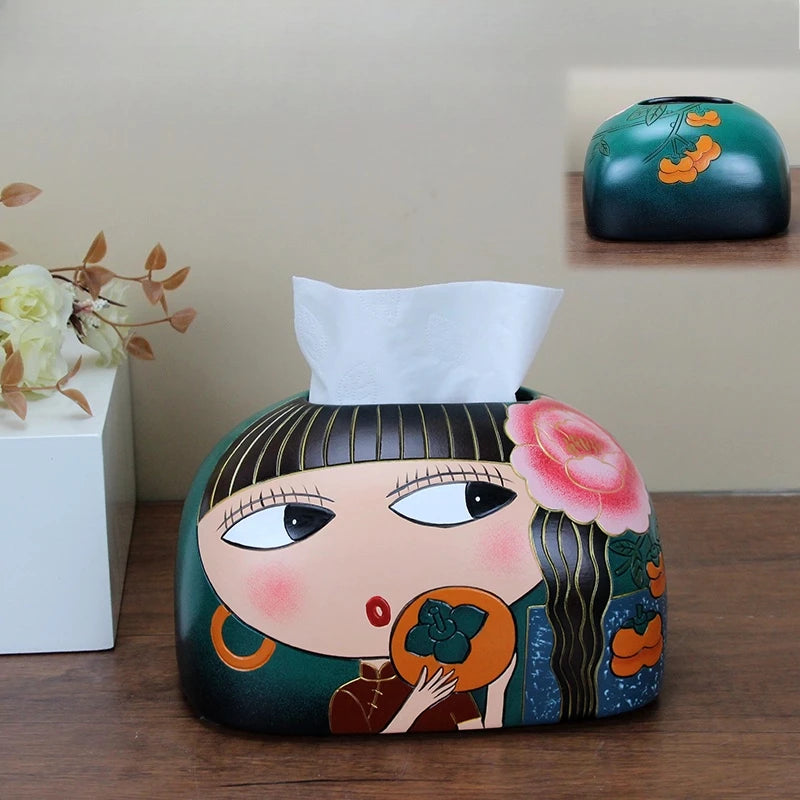 Hand-Painted Ceramic Tissue Box