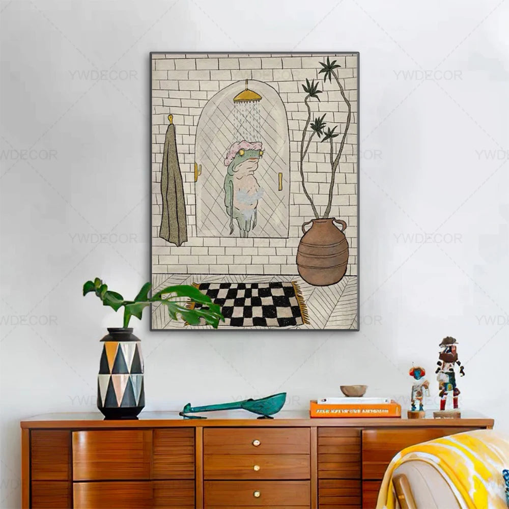 Cute Bathing Frog Wall Art