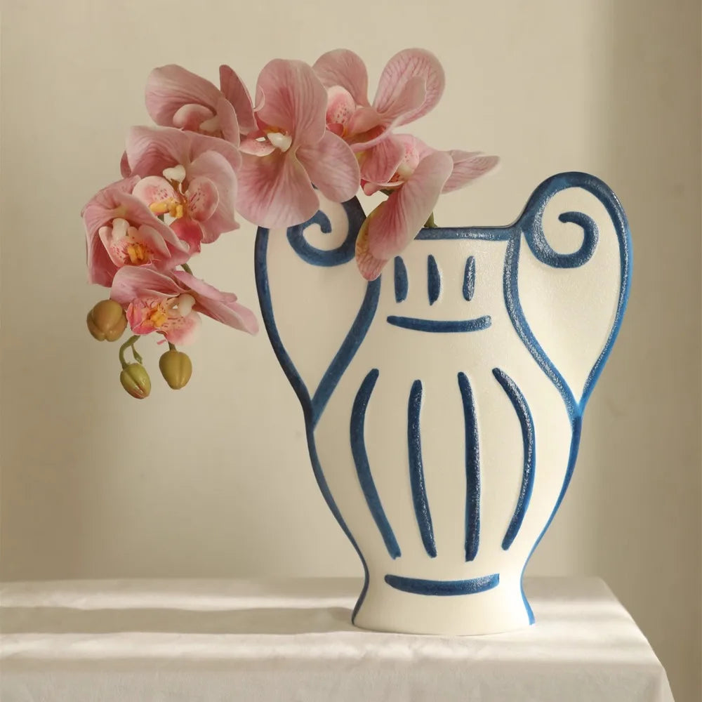 Handpainted Striped Ceramic Vase