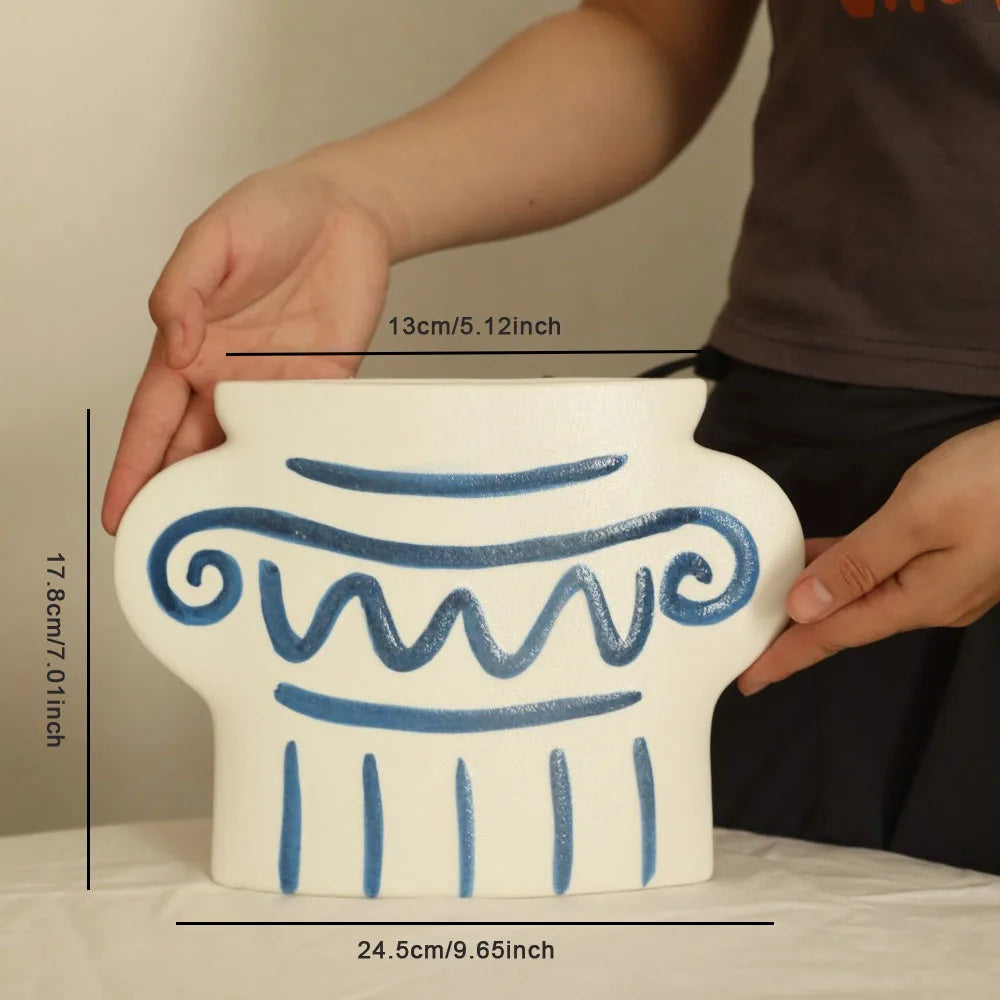 Handpainted Striped Ceramic Vase