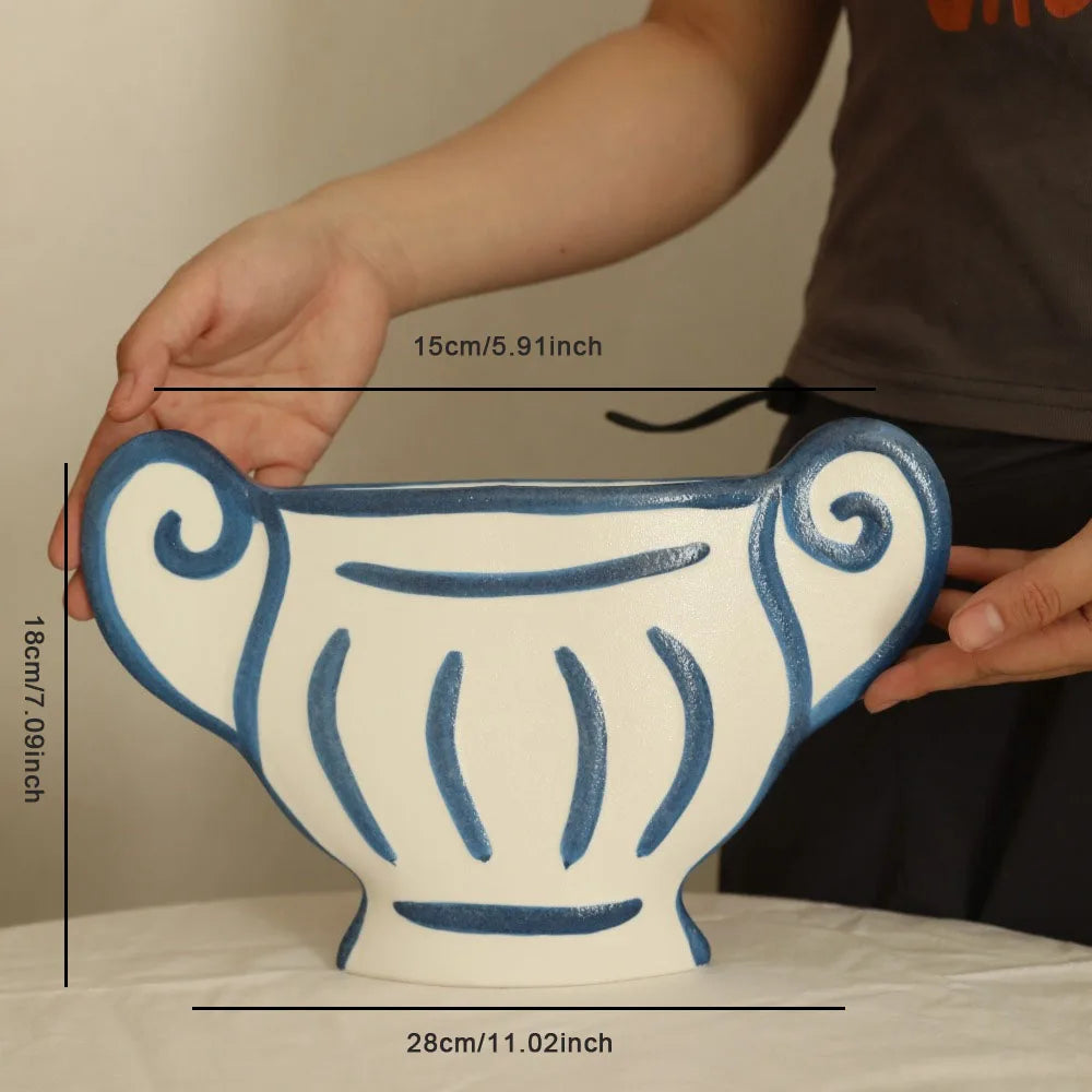 Handpainted Striped Ceramic Vase