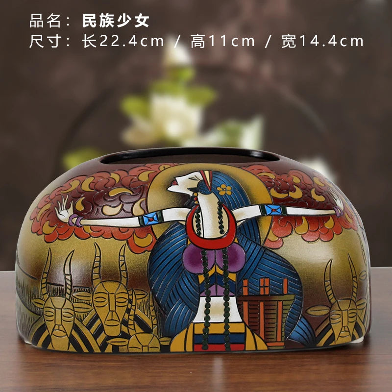 Hand-Painted Ceramic Tissue Box