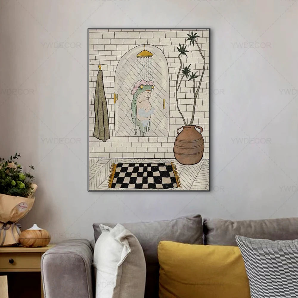 Cute Bathing Frog Wall Art