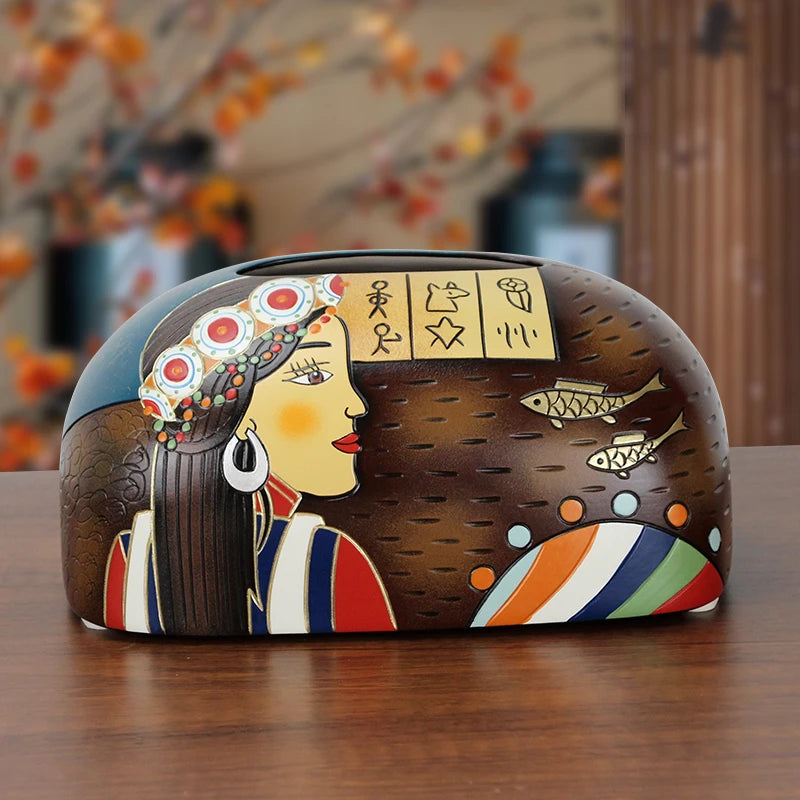 Hand-Painted Ceramic Tissue Box