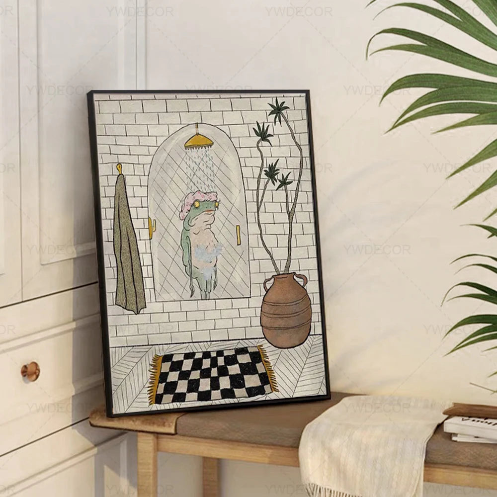 Cute Bathing Frog Wall Art