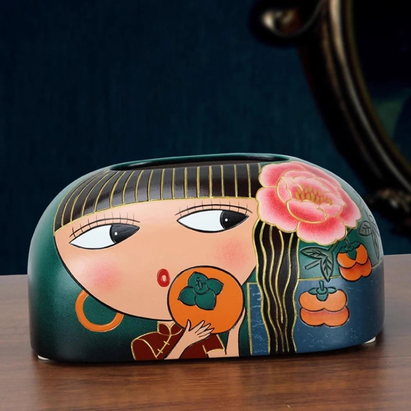 Hand-Painted Ceramic Tissue Box