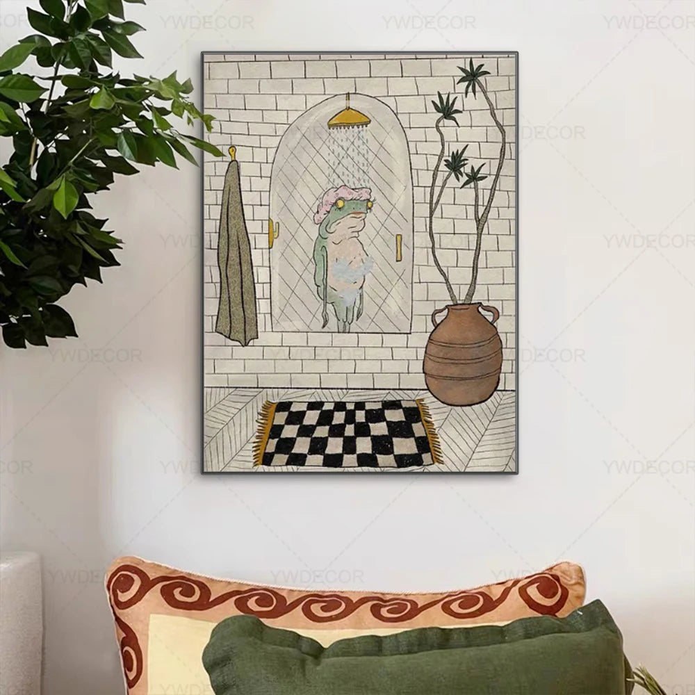 Cute Bathing Frog Wall Art