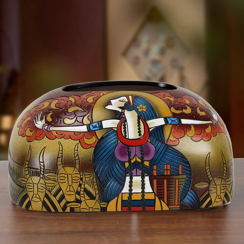 Hand-Painted Ceramic Tissue Box