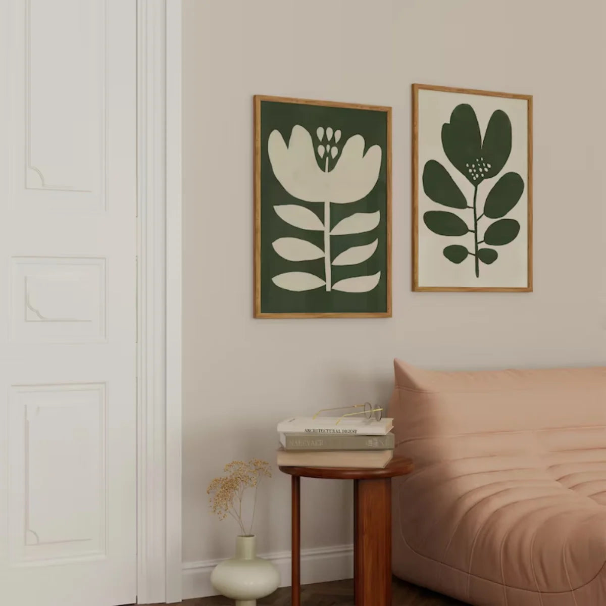 Boho Moss Green Floral Canvas
