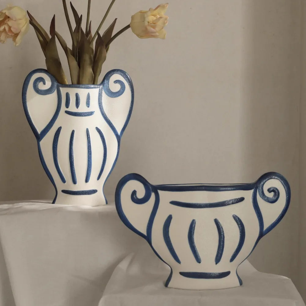 Handpainted Striped Ceramic Vase