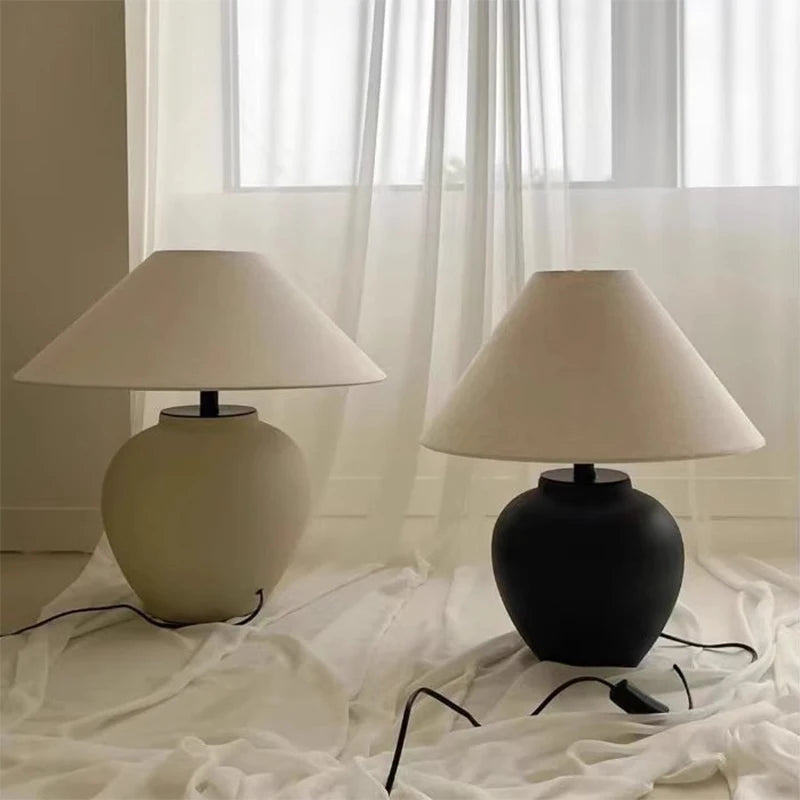 Wabi-Sabi Ceramic Fabric Table Lamp
