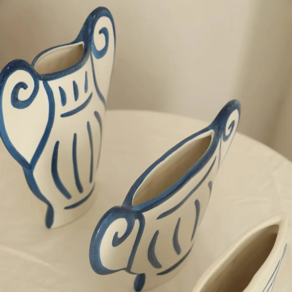 Handpainted Striped Ceramic Vase
