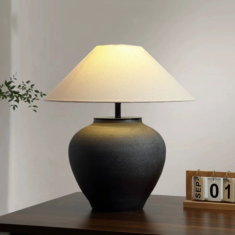 Wabi-Sabi Ceramic Fabric Table Lamp