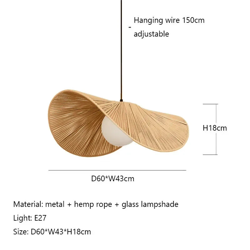 Nordic Straw Hat Rope Pendant Light