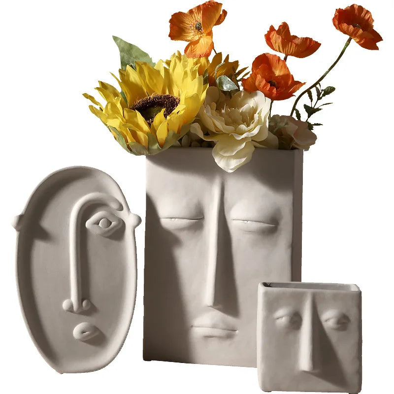 Abstract Face Ceramic Vase