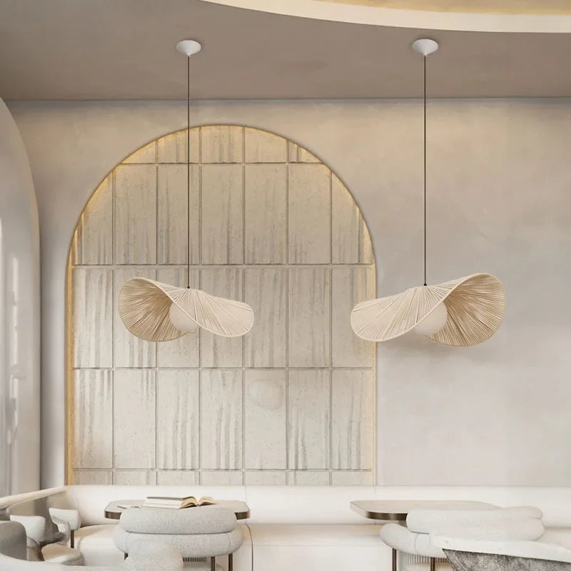 Nordic Straw Hat Rope Pendant Light